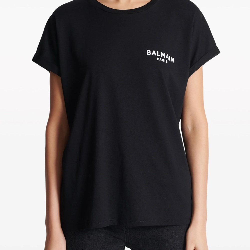 Balmain Black Short Sleeve Tee with Logo - Picture 3 of 15